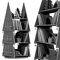 Tree Shaped Wooden Bookshelves With Various Books And Small Decorative Ornaments