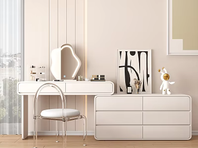 Bright Bedroom With White Vanity Chair Dresser Decorative Painting And Stuffed Toy 3d model