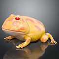 Realistic Yellow Reptile with Pink Spots and Red Eyes on Reflective Surface