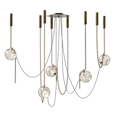 Elegant Modern Chandelier Design With Glass Orbs And Hanging Metal Chains 3d model