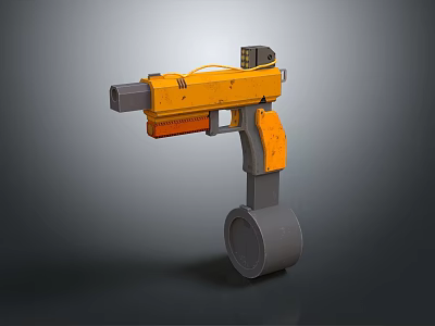 Yellow Sci-Fi Gun With Gray Grip And Circular Base Structure Design 3d model