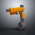 Yellow Sci-Fi Gun With Gray Grip And Circular Base Structure Design 3d model