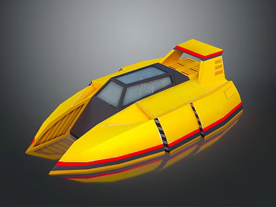Futuristic Yellow Aerospace Spaceship with Black Windows and Red Accents in Cosmic Design 3d model