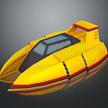 Futuristic Yellow Aerospace Spaceship with Black Windows and Red Accents in Cosmic Design