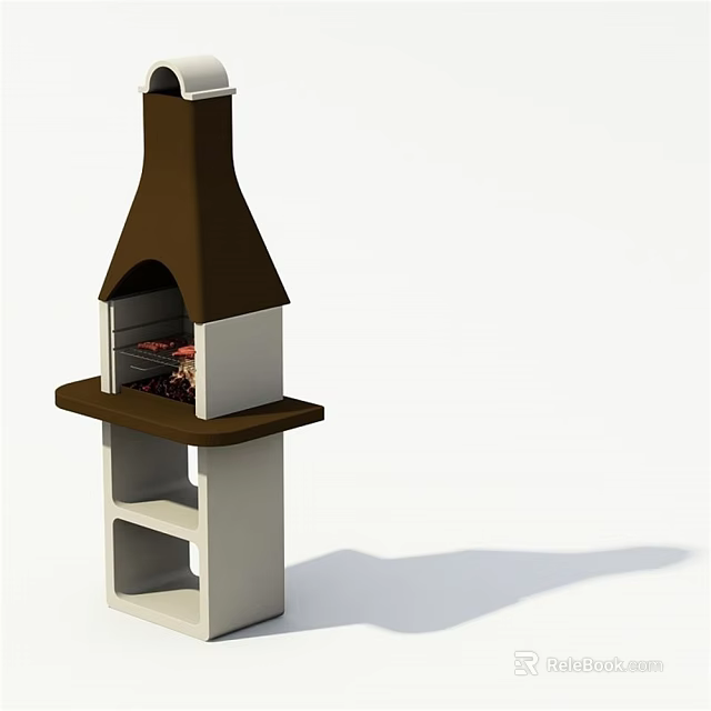 Modern Standing Kitchen Oven in Brown and White with Food Inside and Open Shelves 3d model 
