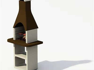 Modern Standing Kitchen Oven in Brown and White with Food Inside and Open Shelves 3d model