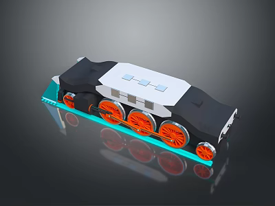 Modern 3D Train Model With Shiny Black White Body And Orange Wheels 3d model
