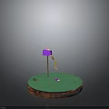 Small Scenic Display Under Transparent Glass Dome With Green Ground Purple House And Wooden Base
