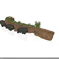 Realistic Modern Military Scene With Broken Cliff Military Trucks And Lush Greenery