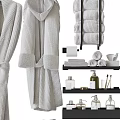 Soft Ribbed Towels and Bathrobes with Folded Towels on Shelves and White Slippers