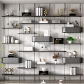 Modern Bookshelf Design With Multiple Shelves Books Decorative Ornaments Storage Boxes And Potted Plant