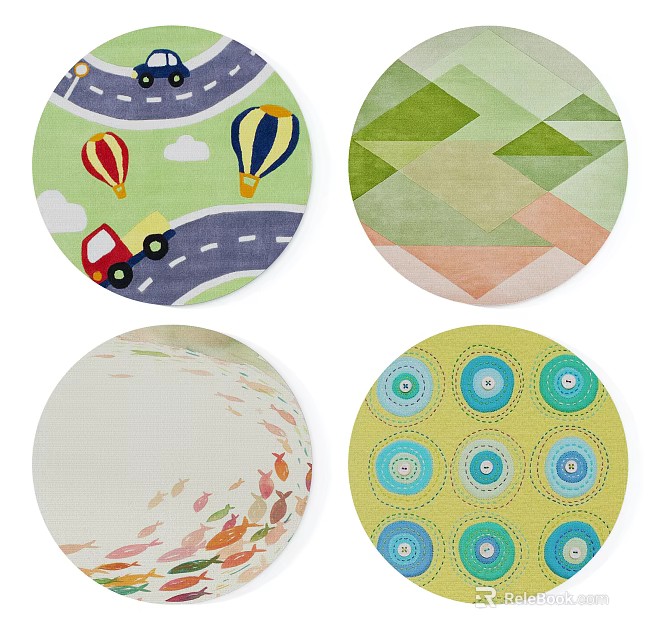 Round Rugs With Decorative Cartoon Geometric Leaf And Circle Patterns For Home 3d model