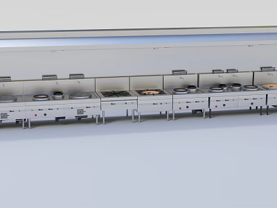 Commercial Kitchen Cooking Equipment Long Strip Stoves With Multiple Burners Stainless Steel 3d model