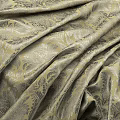 Elegant Cream And Gray Fabric With Intricate Floral Pattern And Smooth Wrinkled Texture