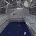 Modern Elevator Aisle With Metal Frame Stairs Handrails And Bright Lighting