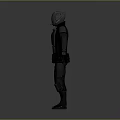 Futuristic Armored Character And Humanoid Creature With Helmet And Glowing Blue Eye In Dark Suit