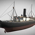 Vintage Ship Featuring Black Hull Brown Bottom White Superstructure Black Smokestack Ladders And Railings
