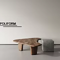 Poliform Wooden Coffee Table With Irregular Design And Textured Cube 3d model