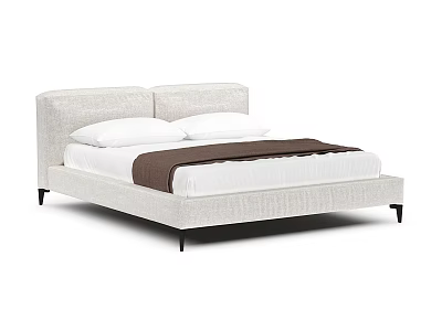 Modern Fabric Double Bed With Upholstered Headboard Light Beige And Black Legs 3d model