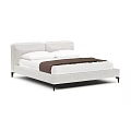 Modern Fabric Double Bed With Upholstered Headboard Light Beige And Black Legs