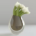 Decorative Ornament Set with Transparent Vase White Tulips and Green Leaves for Home Decor