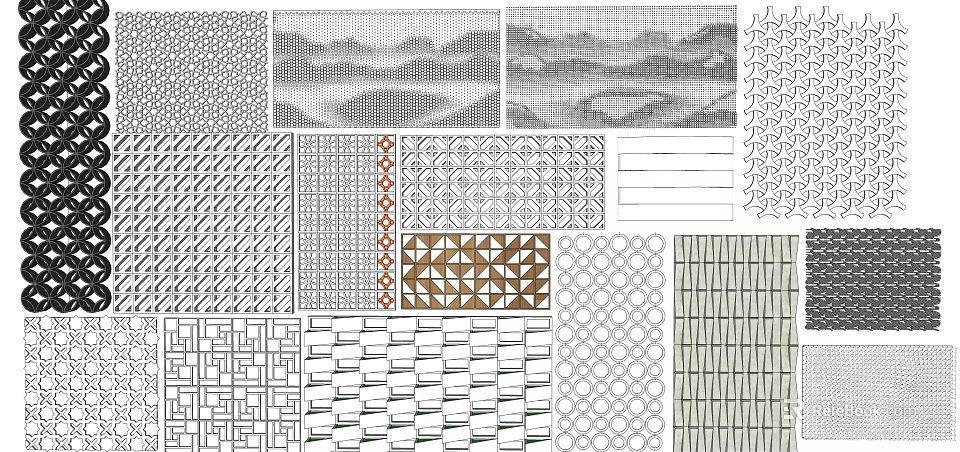 Collection of Diverse Geometric Patterns and Textured Design Elements 3d model