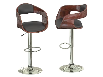 Modern Design Bar Stools With Dark Leather Seats Metal Frames Adjustable Height And Round Bases 3d model