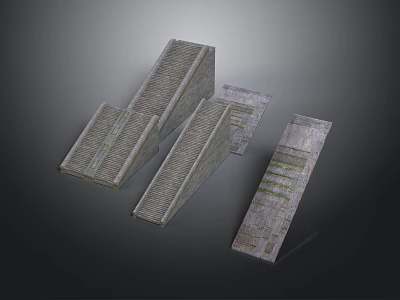 Gray Textured Concrete Scene Components With Rectangular Shapes And Various Sizes 3d model