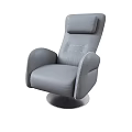 Modern Gray Leather Armchair With High Backrest Stitched Details And Round Base