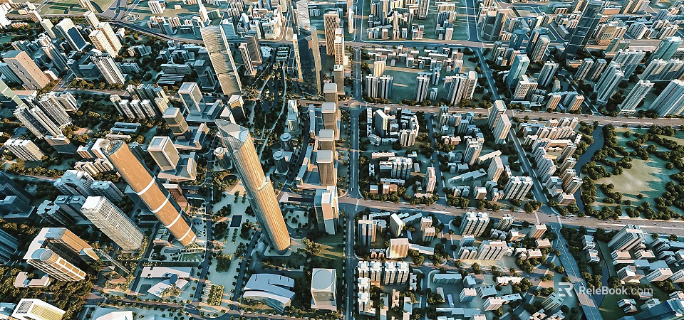 Aerial Urban Planning View Featuring High Rise Buildings Urban Layout And Road Networks 3d model 