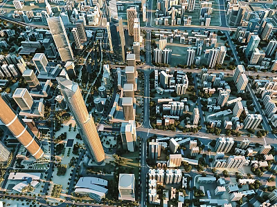 Aerial Urban Planning View Featuring High Rise Buildings Urban Layout And Road Networks 3d model