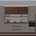 Modern Kitchen Sideboard With Wooden Cabinets Lighting Countertop And Storage