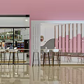 Bright Bubble Tea Shop Interior With Pink Walls Open Space Bar And High Stools