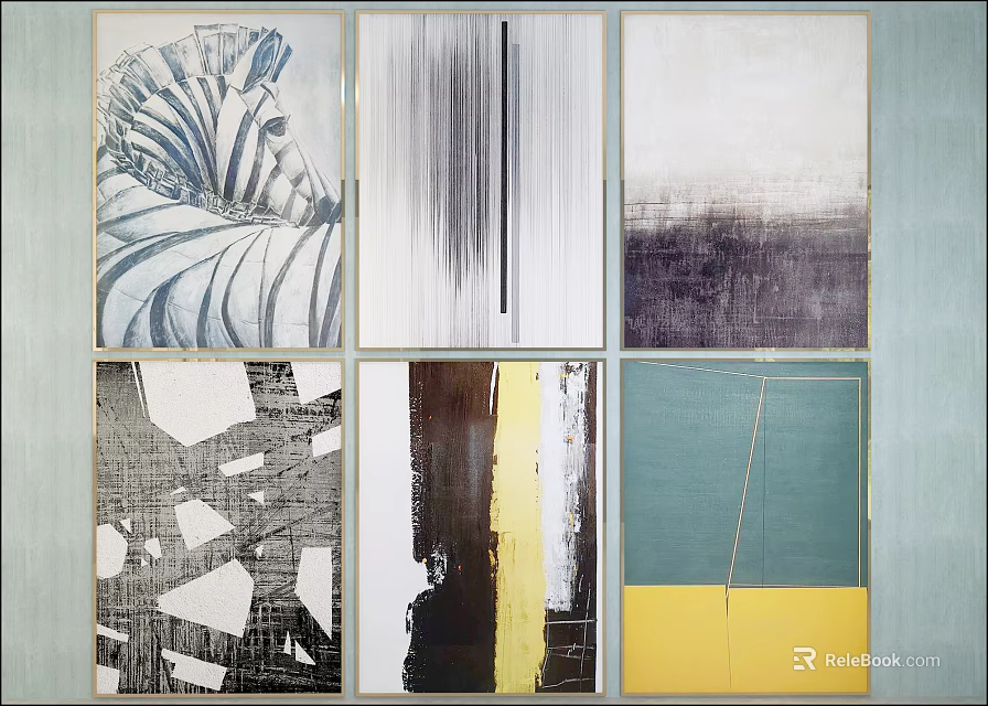Abstract Paintings Showcasing Various Styles Lines Color Blocks Geometric Designs And Multiple Color Tones 3d model 