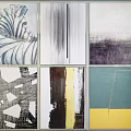 Abstract Paintings Showcasing Various Styles Lines Color Blocks Geometric Designs And Multiple Color Tones