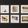 Six Framed Decorative Photos Showing Interior Scenes On Black Wall