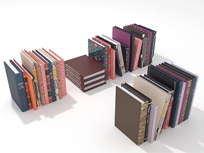 Various Colorful Books and Magazines Stacked and Standing with Unique Cover Designs 3d model