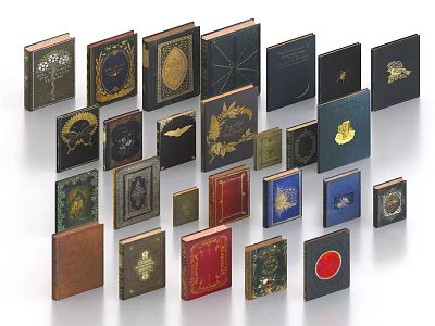 Collection of Books with Various Designed Covers Neatly Arranged in Vintage and Modern Styles 3d model