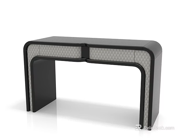 Modern Stylish Dressing Table With Black Frame And Textured Drawer Panels 3d model