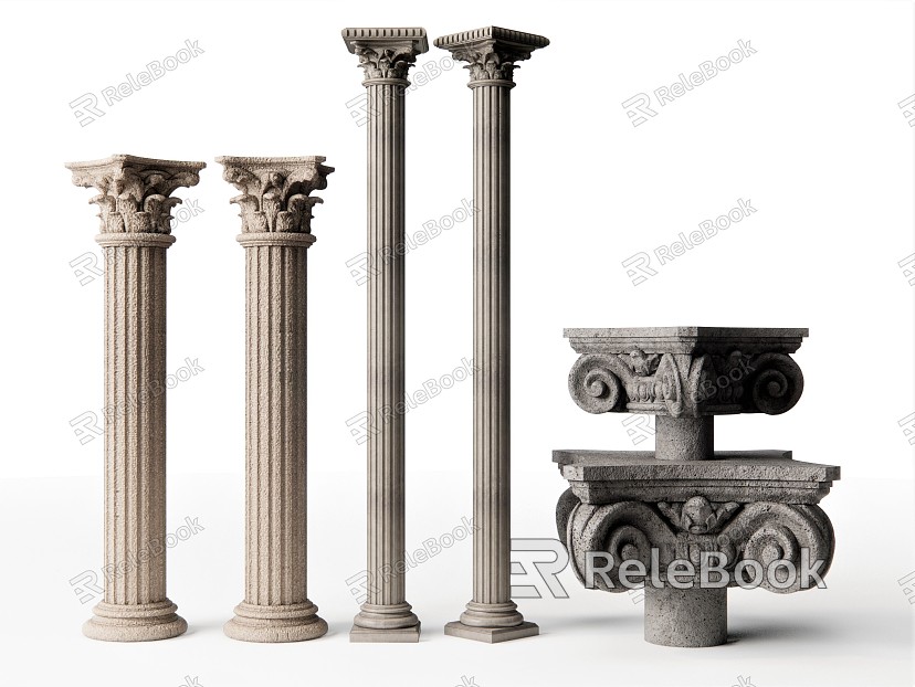 European Roman Column Column Column Head Carved model