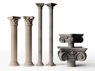 European Roman Column Head Carved 3d model