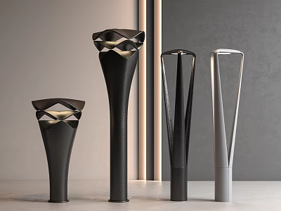 Unique Modern Style Floor Standing Outdoor Lights Four Different Black Gray Designs 3d model