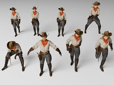 Classic Cowboy Clothing Collection Featuring Cowboy Hat Red Bandana White Shirt Dark Pants And Boots 3d model