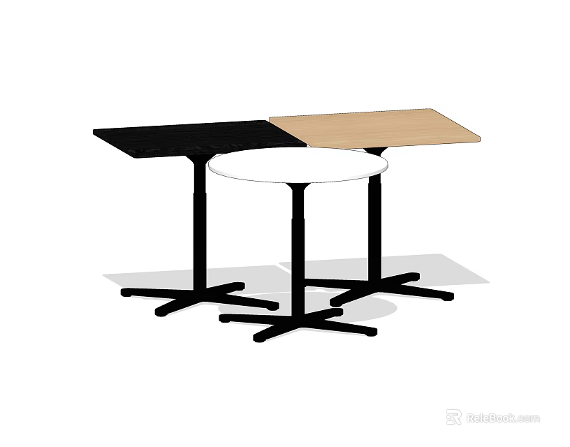 Modern Dining Table Featuring Black And Light Wood Tops With Sturdy Black Metal Legs Design 3d model 