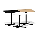 Modern Dining Table Featuring Black And Light Wood Tops With Sturdy Black Metal Legs Design