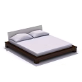 Modern Double Bed With Wooden Frame White Headboard Mattress And Two Pillows