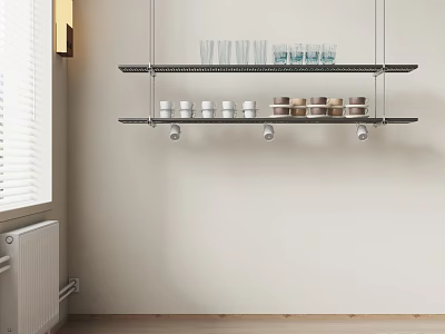 Modern Wall Mounted Cabinets With Glassware And Jars In Minimalist Style 3d model