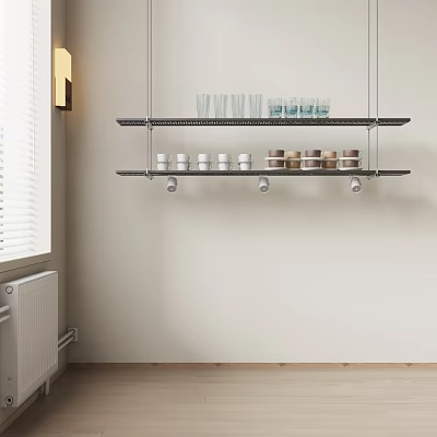 Modern Wall Mounted Cabinets With Glassware And Jars In Minimalist Style 3d model