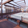 Traditional Cultural Center Interior With Wooden Structure Glass Windows And Long Tatami Area