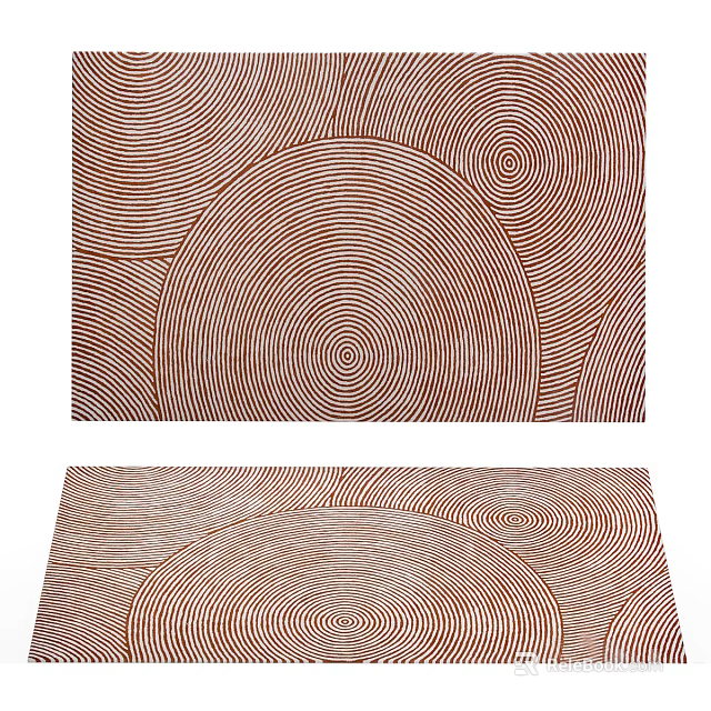 Square Carpet With Brown And White Concentric Circles Wavy Lines And Geometric Patterns For Decor 3d model 